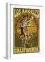 Los Angeles, California - Skeleton Holding Sugar Skull-Lantern Press-Framed Art Print