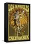 Los Angeles, California - Skeleton Holding Sugar Skull-Lantern Press-Framed Stretched Canvas