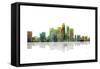 Los Angeles California Skyline BW 1-Marlene Watson-Framed Stretched Canvas