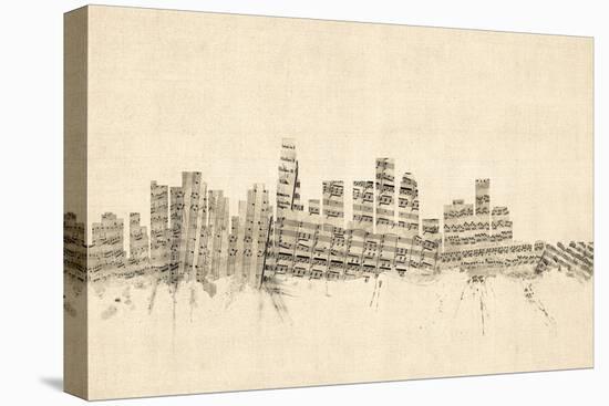 Los Angeles California Skyline Sheet Music Citysca-Michael Tompsett-Stretched Canvas