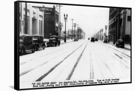 Los Angeles, California - Snow on South Broadway-Lantern Press-Framed Stretched Canvas