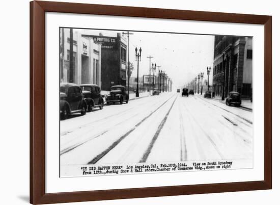 Los Angeles, California - Snow on South Broadway-Lantern Press-Framed Premium Giclee Print