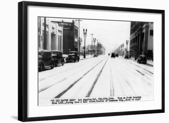 Los Angeles, California - Snow on South Broadway-Lantern Press-Framed Art Print