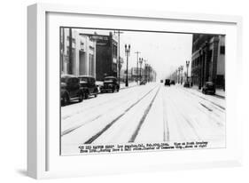 Los Angeles, California - Snow on South Broadway-Lantern Press-Framed Art Print