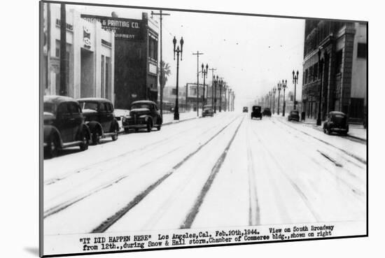 Los Angeles, California - Snow on South Broadway-Lantern Press-Mounted Art Print