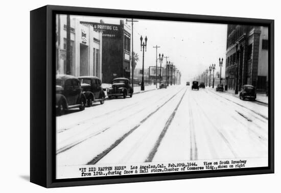 Los Angeles, California - Snow on South Broadway-Lantern Press-Framed Stretched Canvas