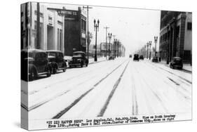 Los Angeles, California - Snow on South Broadway-Lantern Press-Stretched Canvas