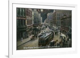 Los Angeles, California - South View Down Spring St from Franklin St at Night-Lantern Press-Framed Premium Giclee Print