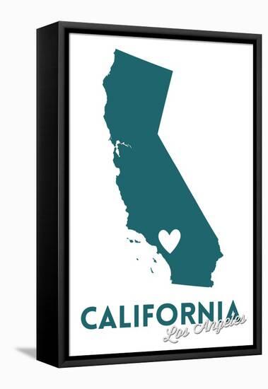 Los Angeles, California - State Outline and Heart (Dark Blue)-Lantern Press-Framed Stretched Canvas