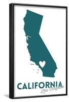 Los Angeles, California - State Outline and Heart (Dark Blue)-Lantern Press-Framed Art Print