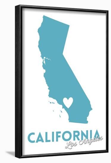 Los Angeles, California - State Outline and Heart (Light Blue)-Lantern Press-Framed Art Print