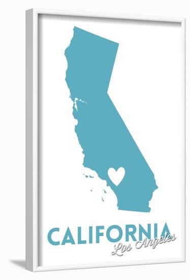 Los Angeles, California - State Outline and Heart (Light Blue)-Lantern Press-Framed Art Print