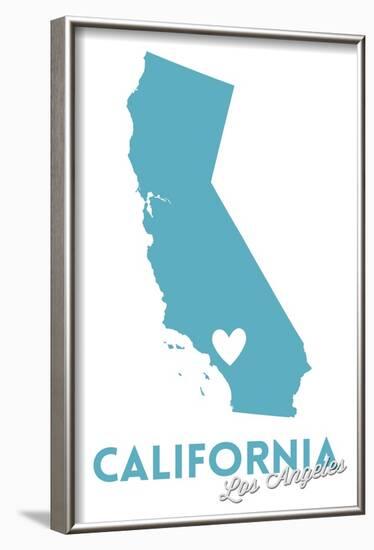 Los Angeles, California - State Outline and Heart (Light Blue)-Lantern Press-Framed Art Print