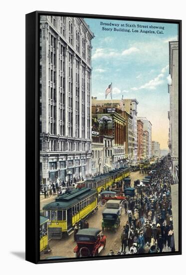 Los Angeles, California - Story Building View from Broadway and Sixth Street-Lantern Press-Framed Stretched Canvas