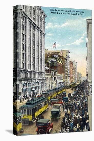 Los Angeles, California - Story Building View from Broadway and Sixth Street-Lantern Press-Stretched Canvas