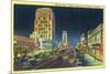 Los Angeles, California - View of Miracle Mile, Wilshire Blvd at Night-Lantern Press-Mounted Premium Giclee Print