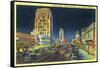 Los Angeles, California - View of Miracle Mile, Wilshire Blvd at Night-Lantern Press-Framed Stretched Canvas