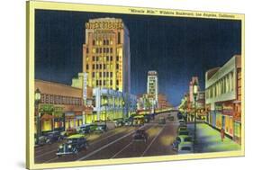 Los Angeles, California - View of Miracle Mile, Wilshire Blvd at Night-Lantern Press-Stretched Canvas