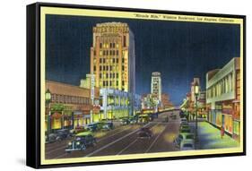 Los Angeles, California - View of Miracle Mile, Wilshire Blvd at Night-Lantern Press-Framed Stretched Canvas