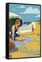 Los Angeles, California - Woman on the Beach-Lantern Press-Framed Stretched Canvas