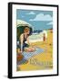 Los Angeles, California - Woman on the Beach-Lantern Press-Framed Art Print