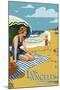 Los Angeles, California - Woman on the Beach-Lantern Press-Mounted Art Print