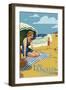 Los Angeles, California - Woman on the Beach-Lantern Press-Framed Art Print