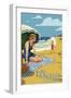 Los Angeles, California - Woman on the Beach-Lantern Press-Framed Art Print