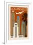 Los Angeles, California - Woodblock-Lantern Press-Framed Art Print