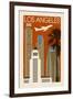 Los Angeles, California - Woodblock-Lantern Press-Framed Art Print
