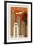 Los Angeles, California - Woodblock-Lantern Press-Framed Art Print