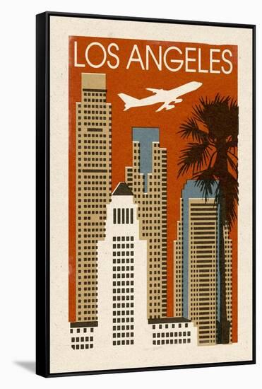 Los Angeles, California - Woodblock-Lantern Press-Framed Stretched Canvas