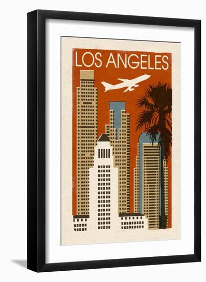 Los Angeles, California - Woodblock-Lantern Press-Framed Art Print