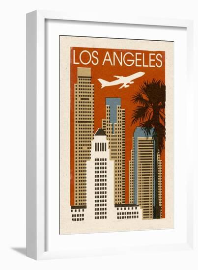 Los Angeles, California - Woodblock-Lantern Press-Framed Art Print