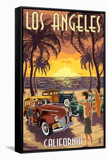 Los Angeles, California - Woodies and Sunset-Lantern Press-Framed Stretched Canvas