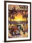 Los Angeles, California - Woodies and Sunset-Lantern Press-Framed Art Print