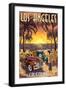 Los Angeles, California - Woodies and Sunset-Lantern Press-Framed Art Print