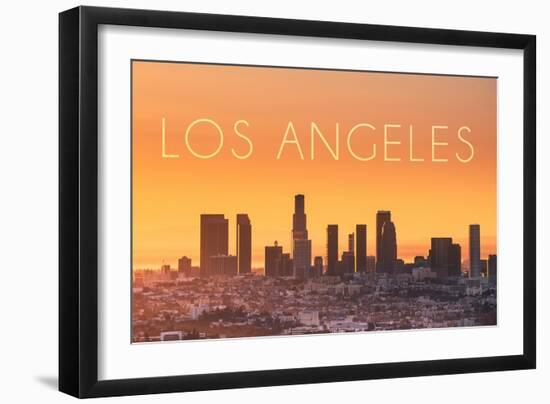 Los Angeles, California - Yellow Skyline-Lantern Press-Framed Art Print