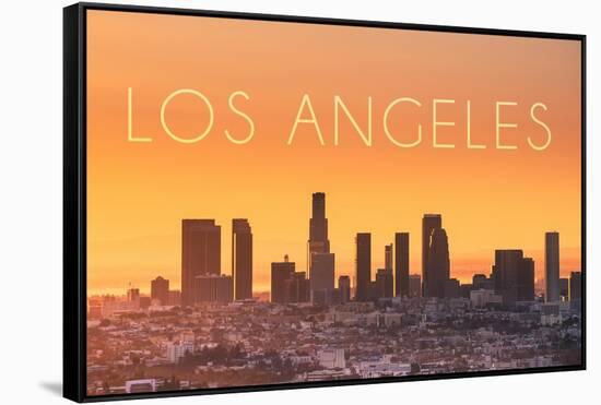 Los Angeles, California - Yellow Skyline-Lantern Press-Framed Stretched Canvas