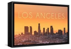 Los Angeles, California - Yellow Skyline-Lantern Press-Framed Stretched Canvas