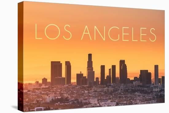 Los Angeles, California - Yellow Skyline-Lantern Press-Stretched Canvas