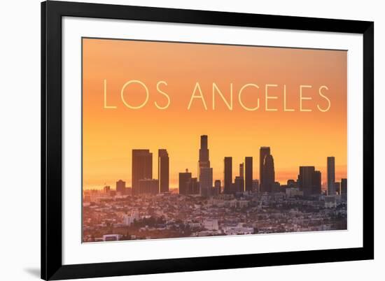 Los Angeles, California - Yellow Skyline-Lantern Press-Framed Art Print