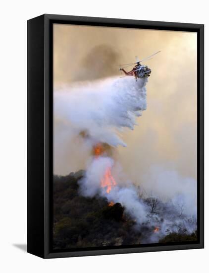Los Angeles City Fire Helicopter Drops Water on a Hot Spot in the Angeles National Forest-null-Framed Stretched Canvas