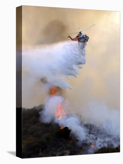 Los Angeles City Fire Helicopter Drops Water on a Hot Spot in the Angeles National Forest-null-Stretched Canvas