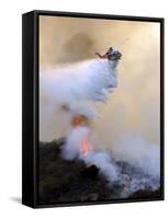 Los Angeles City Fire Helicopter Drops Water on a Hot Spot in the Angeles National Forest-null-Framed Stretched Canvas