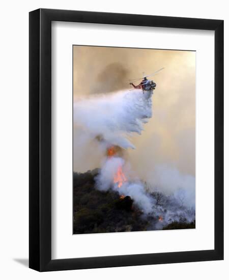 Los Angeles City Fire Helicopter Drops Water on a Hot Spot in the Angeles National Forest-null-Framed Premium Photographic Print