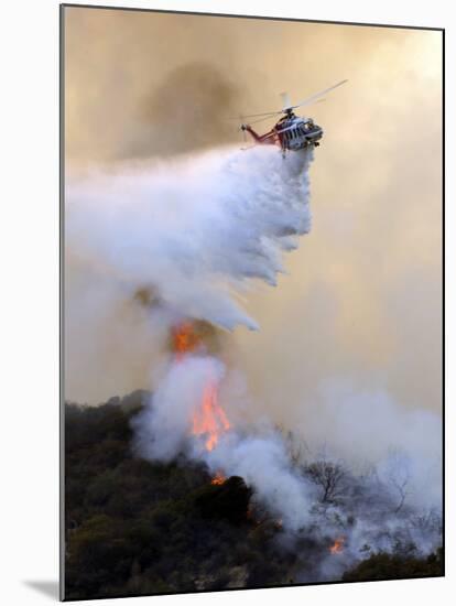 Los Angeles City Fire Helicopter Drops Water on a Hot Spot in the Angeles National Forest-null-Mounted Photographic Print