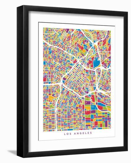 Los Angeles City Street Map-Michael Tompsett-Framed Art Print