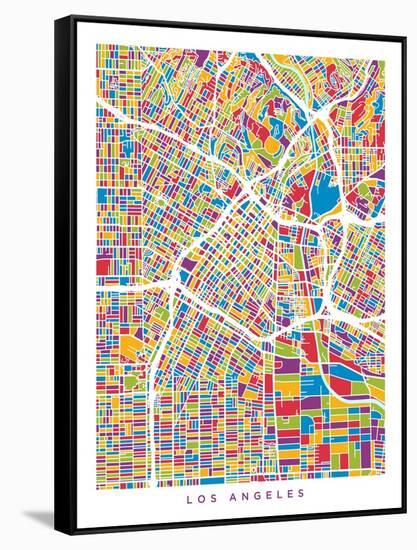 Los Angeles City Street Map-Michael Tompsett-Framed Stretched Canvas