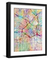 Los Angeles City Street Map-Michael Tompsett-Framed Art Print